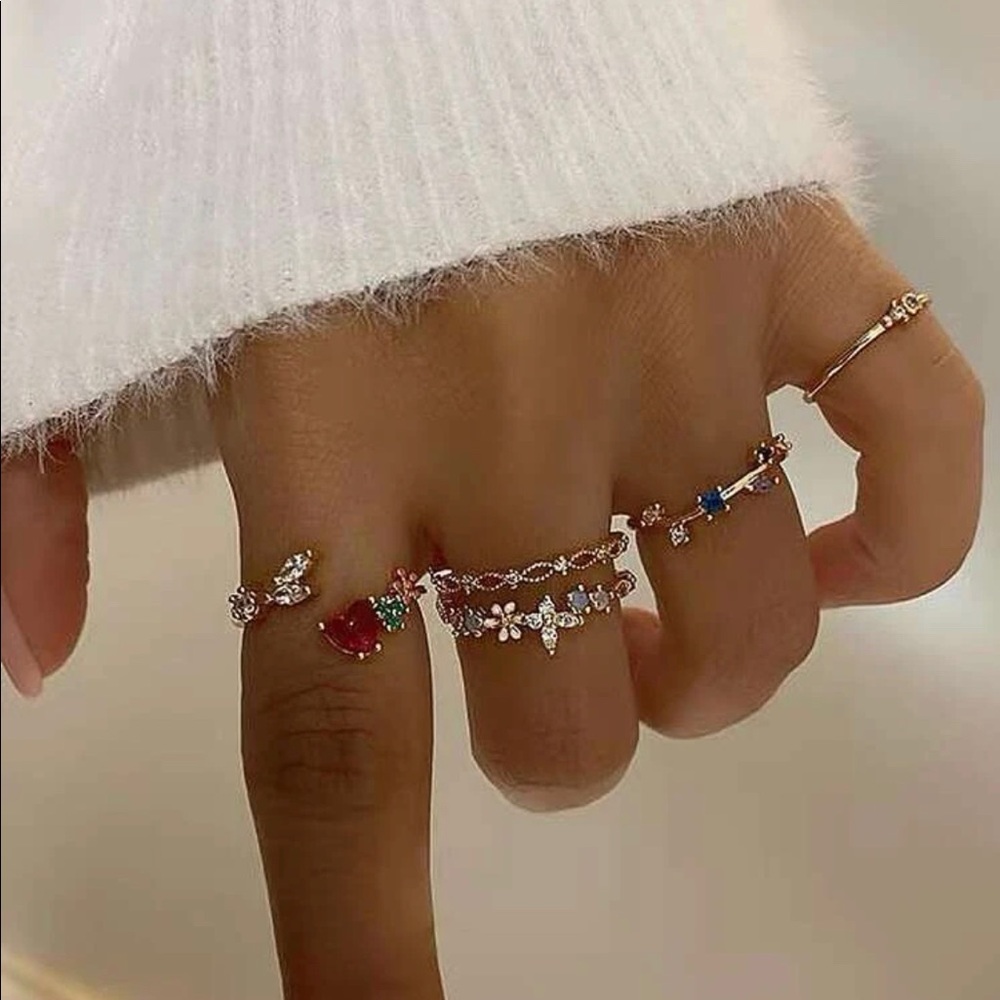 5pcs Heart & Flower Decor Ring
